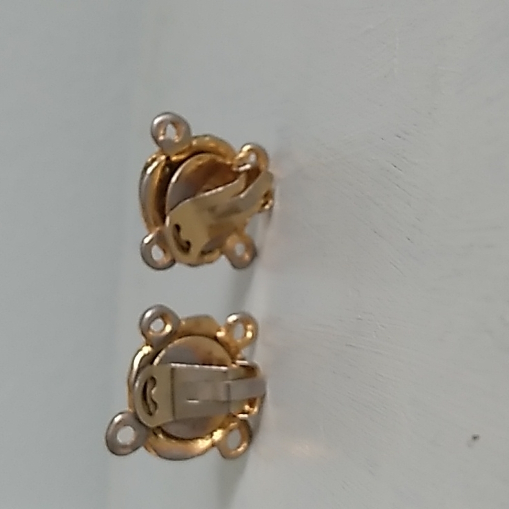 Gold tone and blue rhinestone earrings - Picture 3 of 4